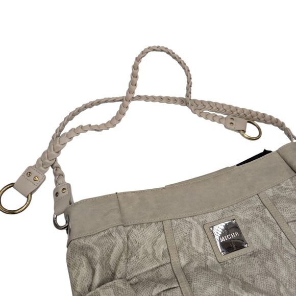 Miche Beverly Demi Snake Shoulder Bag Cream Grey Tote 2 Braided Straps Ruched - Picture 14 of 15